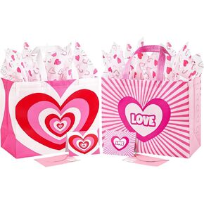 YANGTE 2 Pack 13" Valentines Gift Bags with Tissue Paper, Valentine Bags for Kids and Adults, Pink Non-Woven Valentines Day Gift Bags, Valentines Goodie Bags for Party Favor, 12.8"*10.2"*6.3"