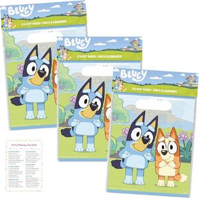 Unique Bluey Birthday Party Supplies Set - Bundle with 24 Plastic Bluey Party Favor Bags and Checklist – Bluey Birthday Decorations & Birthday Party Supplies