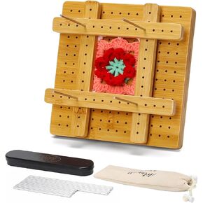7.8"Crochet Blocking Board - Upgraded Style with 4 Tension Rods and 20 Pegs – Blocking Boards for Crochet Projects, Ideal for Granny Square Card Deck Users