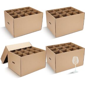 4 Pack Wine Glass Moving Boxes Kitchen Moving Boxes Kitchen Kit with Lid Packing Boxes for Moving Dish Moving Boxes with Handle Glassware Moving Boxes (20 x 15 x 12 Inch)