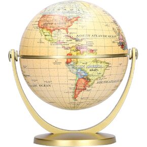 Joyzan Rotating Globe World, Spinning Earth Geography Educational Bonus Map Vintage Full Antique Direction Decorative Small Vertical Axis Rotation Classroom Teaching Desk Office Decoration Desktop Kid