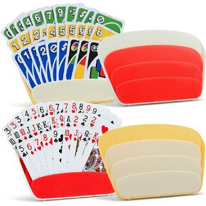 Card Holders for Playing Cards, Foldable Playing Cards Holder for Kids/Adults, 3 Layers Design Kids Card Holder for Poker UNO, Phase 10, Set of 4(2 Red + 2 Yellow)