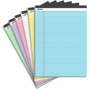 Note Pads Legal Pads 8.5 x 11 Colored Paper 6 Packs, Wide Ruled Notepad 45 Sheets/90 Pages Micro Perforated, Lined Notepads for Writing Note-taking Meeting, 6 Assorted Colors