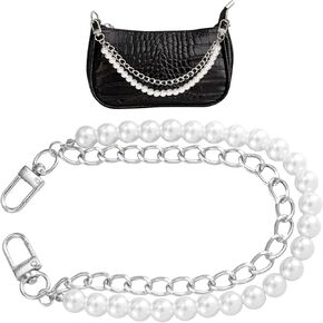 Joez Wonderful Silver Pearl Purse Chain, Alloy Handle Replacement for Shoulder Crossbody Bags, Bag Strap Handbag Straps with Buckle for Women (1 Pcs)