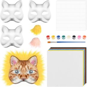 Therian Mask Kit Mask Mask Fox Mask Diy Blank Animal Mask ، White Paper Cat Scks for Masquerade Cosplay Party