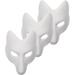 3 Pcs Fox Wolf Mask with Strap DIY Animal Masks White Paintable Halloween Therian Fox Paper Blank Mask for Masquerade Halloween Activity Cosplay Masks Costume Party Favors Animal Mask,White