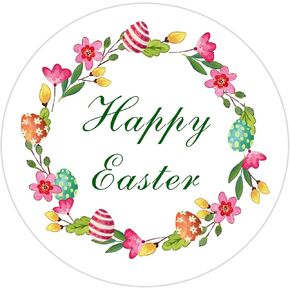 60 Pcs Easter Stickers, 2Inch Happy Easter Sticker Easter Stickers for Kids Easter Egg Stickers Easter Flower Wreath Stickers for Gift Candy Envelope Seals Stickers Easter Day Party Ornament