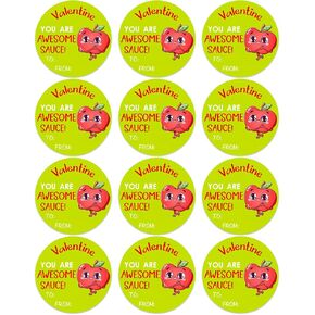 Valentines Stickers - Valentine Gift Tag Stickers- Valentines Labels Stickers for Kids - Awesome Sauce Fruit Happy Valentine's Day Stickers Labels for Envelopes Boxes School Classroom Party