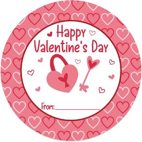 FLYAB 36pcs Happy Valentine's Day Stickers - Valentine's Day Gift Tags & Labels (Vinyl, Waterproof, Pink, Heart Shape, Romantic Style) for Envelopes, Cards, Party Favors
