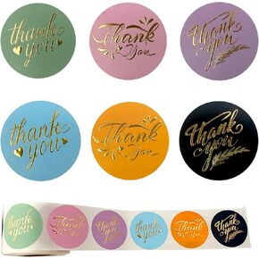 Thank You Stickers, 1.5 Inch, 500Pcs, Multicolor, Self-Adhesive, Waterproof