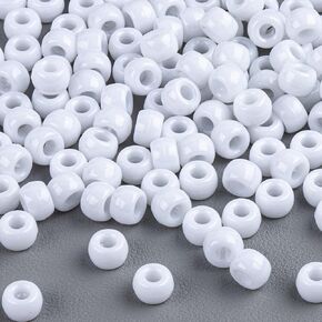 Sukh 1000+ Pcs Pony Beads - Plastic Bracelet Beads 6x9mm White Color Pony Beads for Bracelets Making Hair Beads for Braids DIY Crafts Key Chai Making Home Decor Pony Beads Bulk