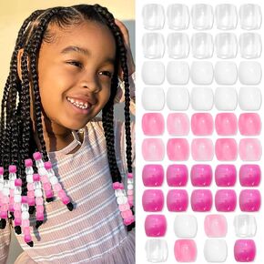 48PCS Pink Hair Beads Dreadlock Beads for Hair White Braid Beads Light Pink Pony Beads for Kids Girls Jewelry Making Hair Accessories