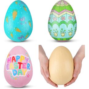 Affrolling 4 Pcs Large Easter Egg Craft Paper Mache Eggs Crafts Make Your Own Easter Eggs Traditional Papier Mache Eggs for DIY Craft Basket Fillers Easter Party Decoration Gift
