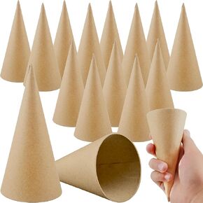 Rcanedny 16 Pcs Paper Mache Cones Thick Cardboard Craft Cones Open Bottom Cone for Christmas Birthday Halloween Party Gnome Decorations DIY Crafts Activities