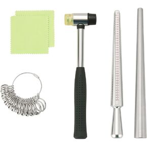 MYFULLY Ring Sizer Measurer Tool Kit | Ring Sizer Tool, 27 pcs Metal Ring Sizer with Stainless Steel Ring Mandrel, Rubber Mallet, Dual-Sided Measurement and 2 pcs Cleaning for Accurate Jewelry Sizing