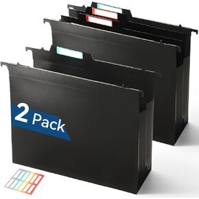 Plastic High Capacity Hanging File Folders, 4" Expanding Pocket with Movable Dividers, Heavy Duty for Filing Cabinet, Insertable Tabs, Letter Size - 2 Pack
