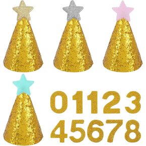 4 Pcs Dog Birthday Hat Small Dog Hat Glitter Dog Party Hat with 0-8 Numbers Star Dog Hats for Boys Girls Medium Dogs Cats Kitten Puppies Rabbits Pet Grooming Accessories