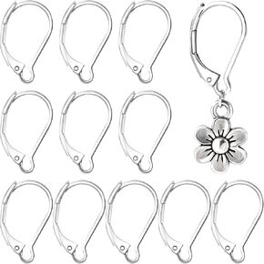 12 Pcs Leverback Earring Hooks, Stainless Steel Clasp Hoop, Hypoallergenic Dangles Earring Hooks, French Ear Wire Findings for Women, DIY Crafts, Jewelry Making (Silver)