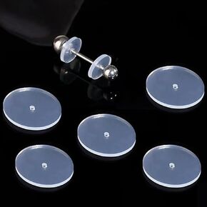 0.55 Inch Silicone Earring Backs Stoppers for Piercings, Clear Discs, 14mm, Non-Pull Stabilizer Pads for Healing Earlobe Support Patches (50 pcs)