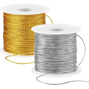 262 Yards/787 Feet Metallic Cord 2 Spool 1mm Thread String for Crafts Bracelet Jewelry Making Gift Tags String Tinsel String Craft Making Cord
