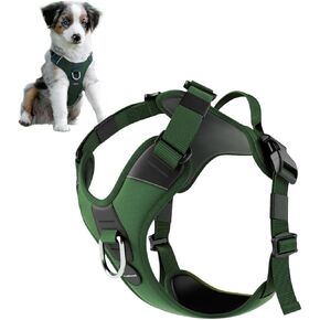 No Pull Dog Harness - Durable Polyester Puppy Harness with Front Anti-Pull Loop, Reflective Strips, and Quick-Release Clips for Small, Medium, and Large Dogs (Forest Green, Medium)