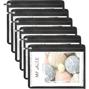 Generic 6 Pieces Clear Zipper Pouches Pencil Pouches PVC Makeup Pouch Envelopes Folder Storage Multi Purpose Pouch Document File Organization Bags, Office Supplies (Black Edging, 9.8 x 8 Inches)