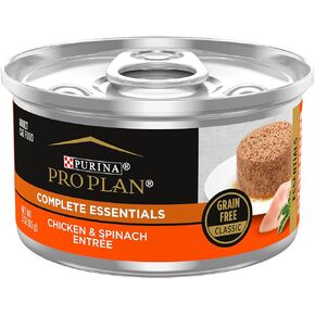 Purina Pro Plan Grain Free Pate Wet Cat Food, COMPLETE ESSENTIALS Chicken & Spinach Entree Classic - (Pack of 24) 3 oz. Pull-Top Cans