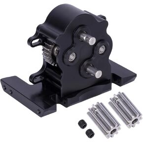 SCX10 Transmission Gearbox,Aluminum Dual Transmission Dig Overdrive Gearbox with Delrin Skid for 1/10 RC Crawler LCG Cheater Rigs Capra SCX10 PRO Upgrade (Black)