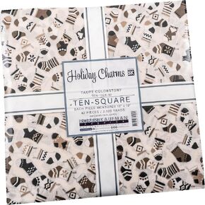 Holiday Charms Taupe Ten Square 42 10-inch Squares Layer Cake Robert Kaufman Fabrics TEN-1323-42, Assorted