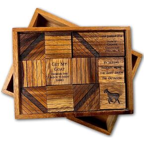 Classic Wood Sliding Block Puzzle - Get My Goat | Wooden Brain Teaser Made in USA by Creative Crafthouse