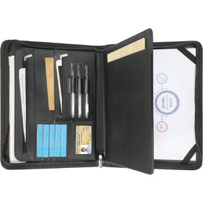 Ringsun PU Leather Portfolio for Men, Leather Padfolio with Handle Business Resume Portfolio for A4/Pad, Leather Portfolio Folder Organizer