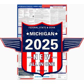 2025 Michigan State and Federal Labor Laws Poster – OSHA Compliant Laminated 24" x 36" English 1 Pack Folded