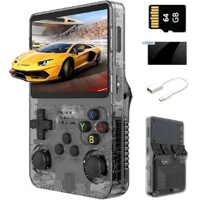 Retro Handheld Game Console Linux System 3.5-inch IPS Screen, Portable Retro Game Console with Built-in 64GB TF Card, Supports 13+emulators (Black)