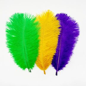 9PCS Mardi Gras Ostrich Feathers 10-12 Inch Purple Green Gold Feathers for Crafts Hats Carnival Costume Masquerade Party Centerpieces Decoration