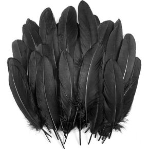 UNEEDE 120Pcs 6-8 Inch Black Feathers, Natural Goose Feathers for DIY Halloween Decorations, Halloween Decoration,Cosplay, Gothic Costumes & Crafts