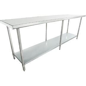 96" x 24" Stainless Steel Work Table | Commercial Flat Top Food Utility Prep Workstation for Kitchen Garage | 650 lb Capacity, Galvanized Undershelf Legs, 96" W x 24" D x 35" H, 18 Gauge, NSF