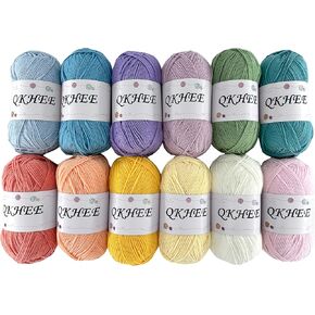 Yarn for Crocheting and Knitting 12 * 1.76 Oz (50G) /195yd, Fine/Fingering Weight (1), 60% Cotton 40% Acrylic Soft Yarn kit for Making Granny Squares and amigurumi (Sping)