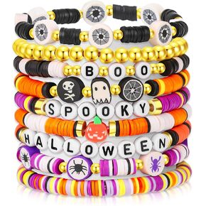 LUYI 10 PCS Christmas Bracelets for Women Holiday Friendship Heishi Surfer Bracelets Disc Clay Beaded Stretch Bracelets Christmas Jewelry Gifts Party Supplies Decor
