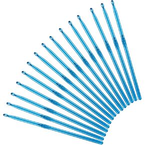 Telooco 15Pcs Meltal Crochet Hook 5mm Knitting Needles Blue Alumina Crochet Hook for Scarves Sweaters Hats Knitting DIY Crafts(0.5 * 150cm)