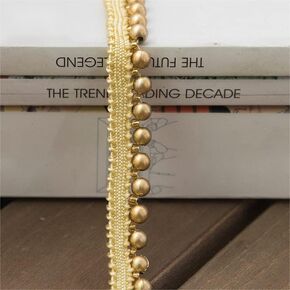 3Yard DIY Hand-Stitched Pearl Glitter Beads Woven lace Ribbon Wedding Dress Collar DIY Sewing Decal (E-2 Model is 1cm Wide, and The Gold Pearl is 6MM)