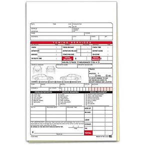 Tow Truck Register Small 5 1/2"" x 8 1/2"" Forms Road Service Work Orders 2-Part Duplicate Invoices 100 Pack, White