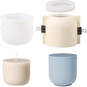 BOOWAN NICOLE Round Candle Vessels with Lid Silicone Mold with 9oz Candle Refill Mold, Candle Jar Silicone Mould for Jesmonite Concrete Cement (SH1023+916-2+LZ624)