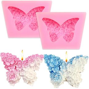2PCS Butterfly Candle Mold, 3D Flower Butterfly Resin Molds Silicone Floral Butterfly Soap Molds for Candles Making Epoxy Resin Casting Chocolate Fondant Baking Decorating