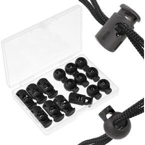 Plastic Cord Locks for Drawstrings, 15 Pcs Black Toggle Draw String Clip Elastic Shoe Lace Tie Locks Single Hole Slider for Drawstrings Paracord Caps Cord Stopper Drawstring Lock