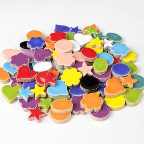 170g Ceramic Mosaic Tiles Pieces, Heart Star Oval Round Flower Shape Mosaics for Crafts Bulk,Student Adults Mosaic Kits Making (Star（Blue）)