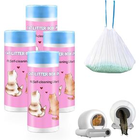 100 Count Self-Cleaning Cat Litter Box Liners Compatible With Automatic Cat Litter Box, Drawstring Heavy Duty Cat Litter Receptacles Bags Replacement Trash Bag -19" x 18"