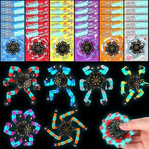 ShinyRelief 24 Pack Valentines Day Cards with Fidget Spinners Glow in The Dark Class Valentine's Day Gifts for Kids Party Favors Set Deformable Robot Fidget Toy Exchange Goody Bag Stuffers Game Prize