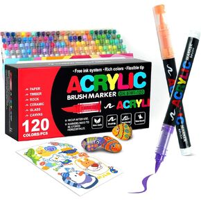 120 Colors Acrylic Paint Pens, Quick-Drying Soft Brush Tip Acrylic Paint Markers, Acrylic Brush Markers Set for Wood,Canvas,Rock,Canvas,DIY Crafts Making, Acrylic Painter Ink, Waterproof