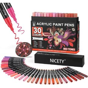 NICETY 30 Colors Green Tones Acrylic Paint Pens, Pro Color Series Markers Set with 0.7mm Extra Fine Tip for Wood, Canvas, Stone, Glass, and Ceramic- DIY Art Supplies for Kids, Adults & Artists