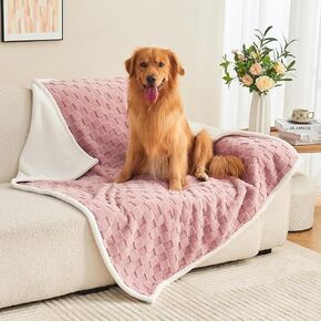 Checkered Waterproof Blanket for Bed Couch Sofa Car, Fluffy Soft Dog Blanket with 3D Jacquard Grid Pattern, Reversible Leakproof Pet Blankets for Dogs Cats Puppies, Dusty Pink, 50"x60"